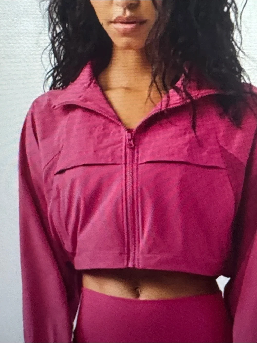 ALO Yoga Cropped Zip Utility Jacket in Berry Pink